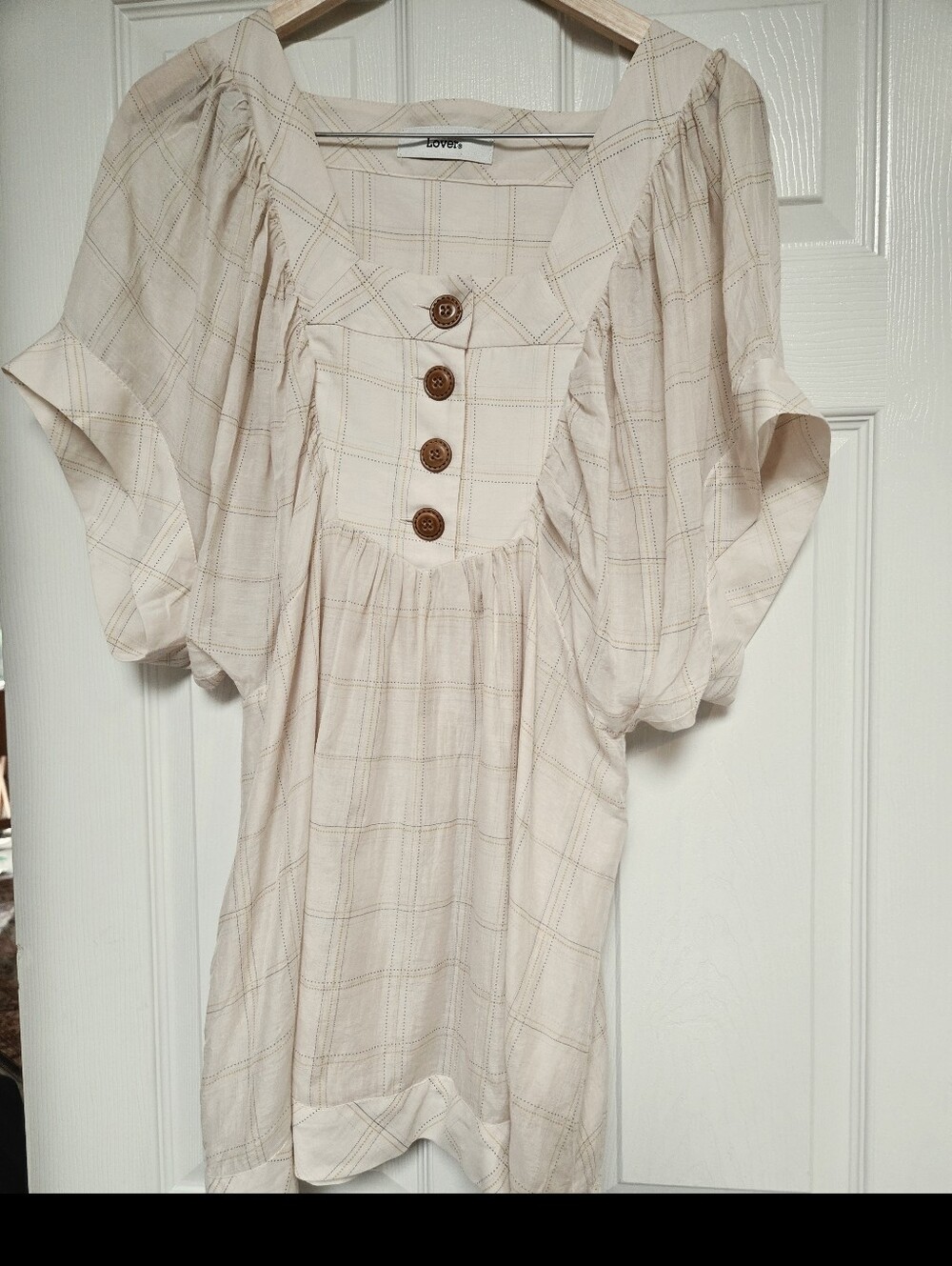 Lover Australia Cotton Silk Plaid Puff Sleeve Tunic Top AU 10